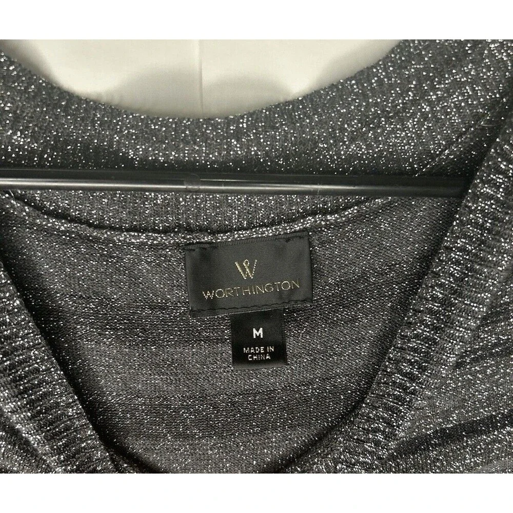 Worthington Women’s 3/4 Sleeve Sparkle Pull Over Sweater Black/Gray Size Medium